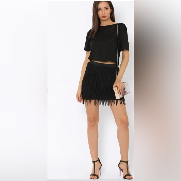 VERDUSA Women’s Black Fringe Roaring 1920 Style Dancing Mini Skirt Size M NWT - Picture 1 of 7